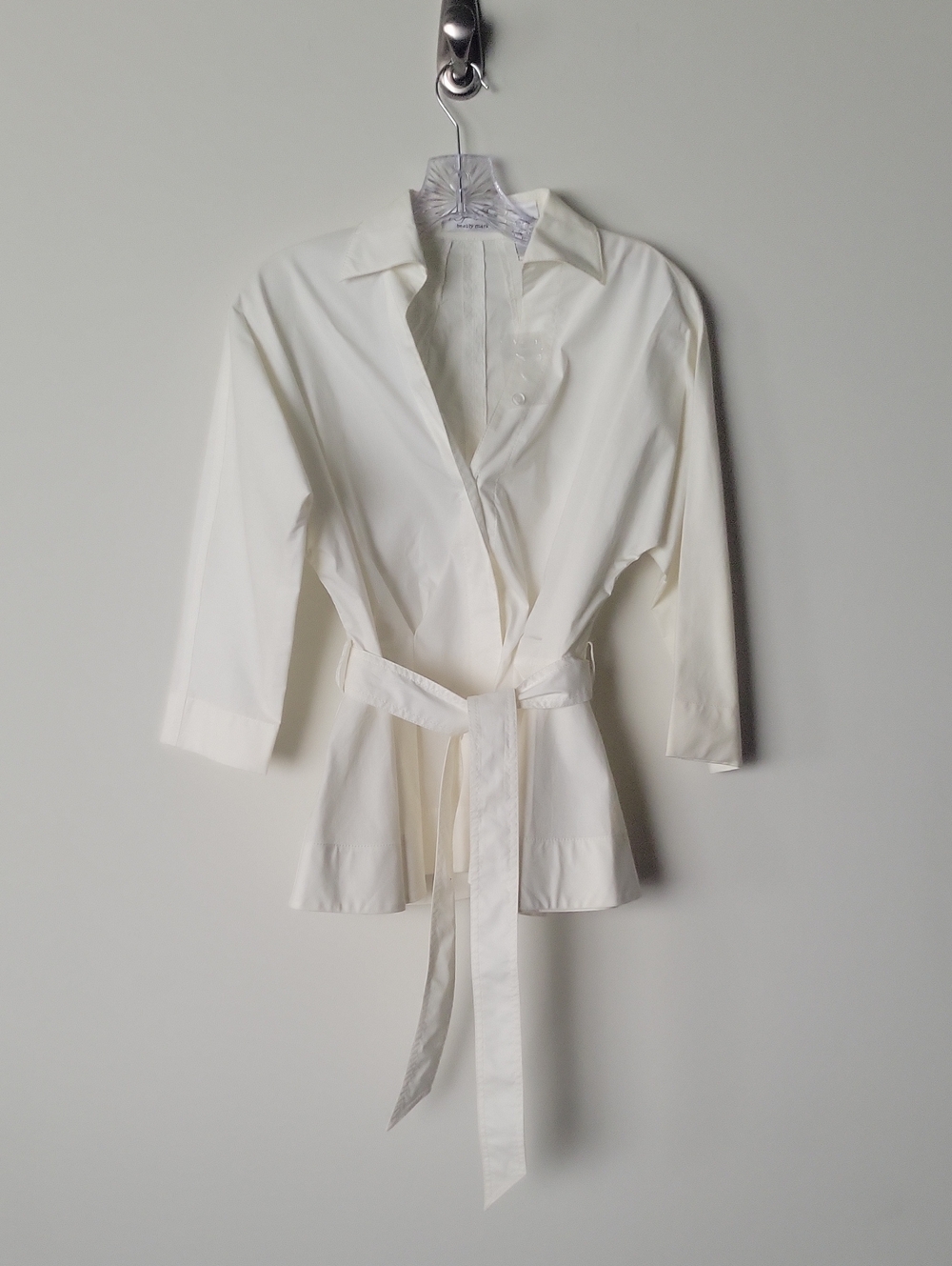 NWT Byron Lars White Wrap Blouse Top Long Sleeve Cotton Preppy Work Tie Waist XS